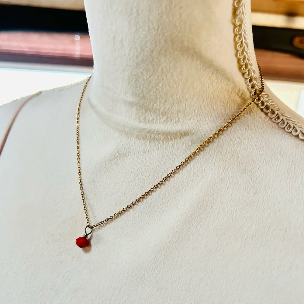 Handcrafted faceted genuine ruby pendant on chain necklace